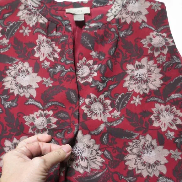 LOFT outlet WOMENS dress MAROON floral PINK sleeveless BURGUNDY shift SIZE XL - Picture 4 of 10